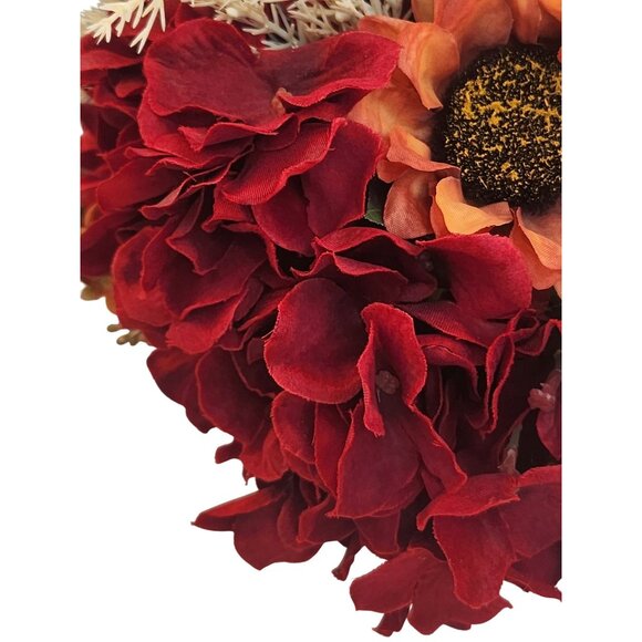 Artificial Fall Floral Bouquet Burgundy Hydrangeas & Orange Sunflowers | Rustic - Picture 12 of 15
